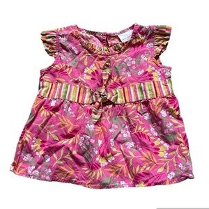 Hanna Andersson Pink Floral Flutter Sleeves Top US 4T